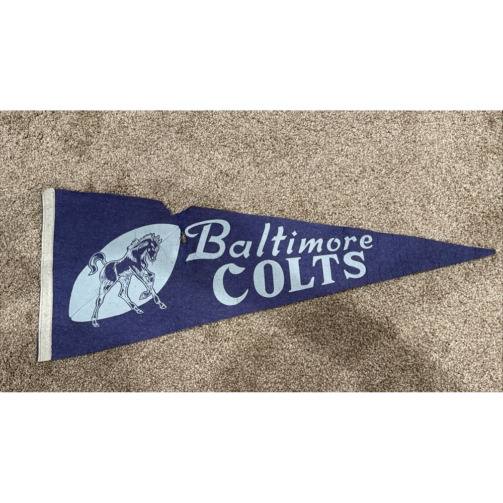 Vintage 1960's Baltimore Colts NFL Full Size 27" Pennant Blue Horse Football